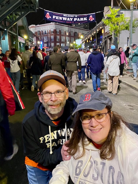 Dan and Jennifer Digmann outside Fenway Park during a trip to Boston